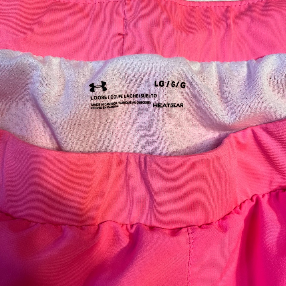 Under Armour Bright Pink Women’s Athletic Shorts with Black Trim - Picture 3 of 3